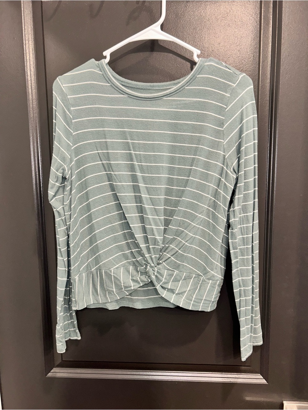 SO Sage Green Striped Twist-Front Long Sleeve Top